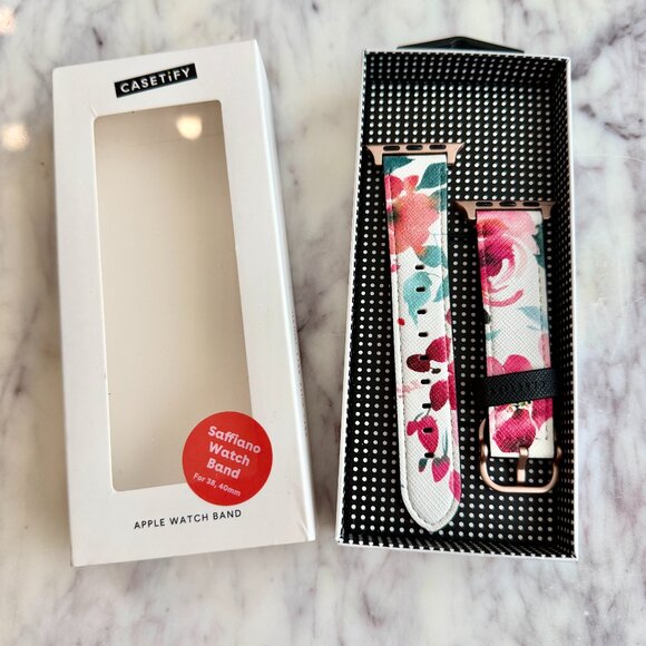 🌹 CASETIFY Watercolor Roses Saffiano Leather Apple Watch Band 38mm 40mm - Picture 3 of 8